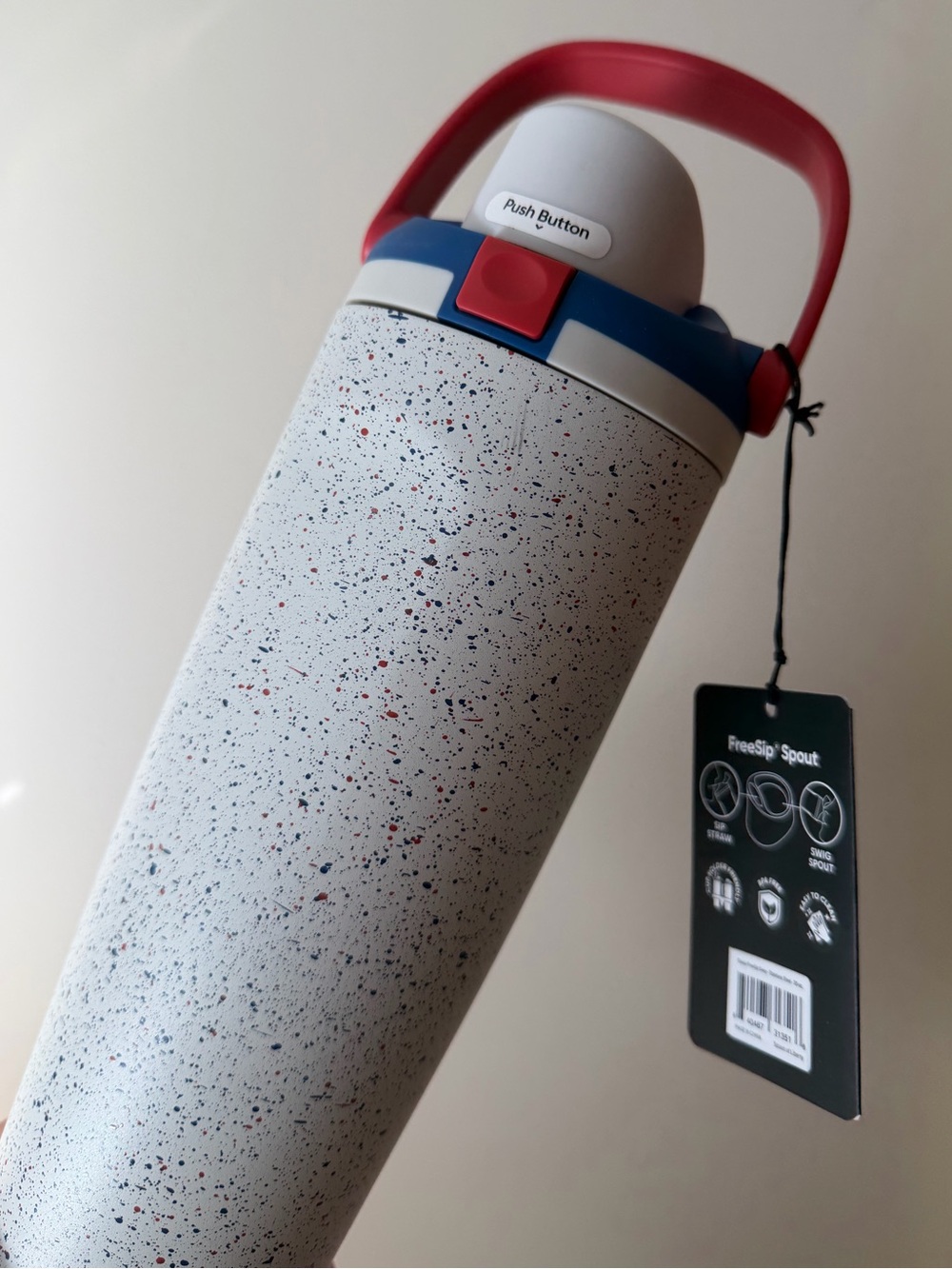 Owala 30 oz. Splash of Liberty Speckled White Water Bottle with Red Handle NWT